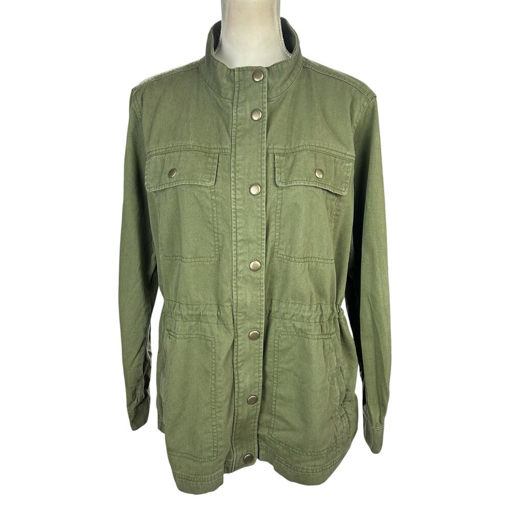 Gap Utility Jacket Women Size XL Olive Green Twill Full Zip Snap Front Outdoors